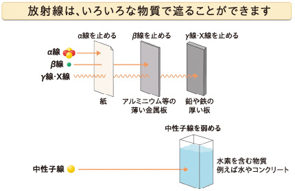 画像：放射線は、いろいろな物質で遮ることができます。