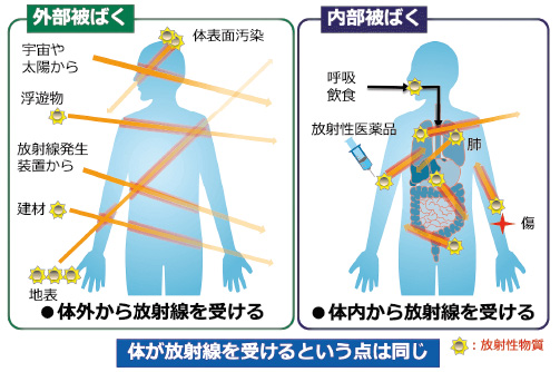 画像：外部被ばくと内部被ばくの違い